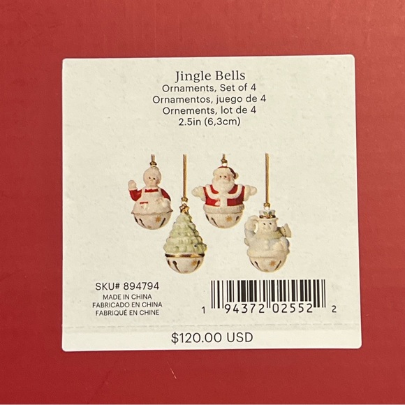 Lenox Jingle Bells Ornaments Set of 4 Porcelain Christmas Figures 2.5” NEW - Picture 4 of 4